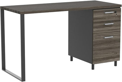 Milano Home Office Desk - 47Inch Space Grey/Black Home Office Desk with Drawers - Modern Computer Desk with Storage, Detachable & Lockable Computer Cabinet - Wooden Office, Study, and Writing Table - LeafyLoom