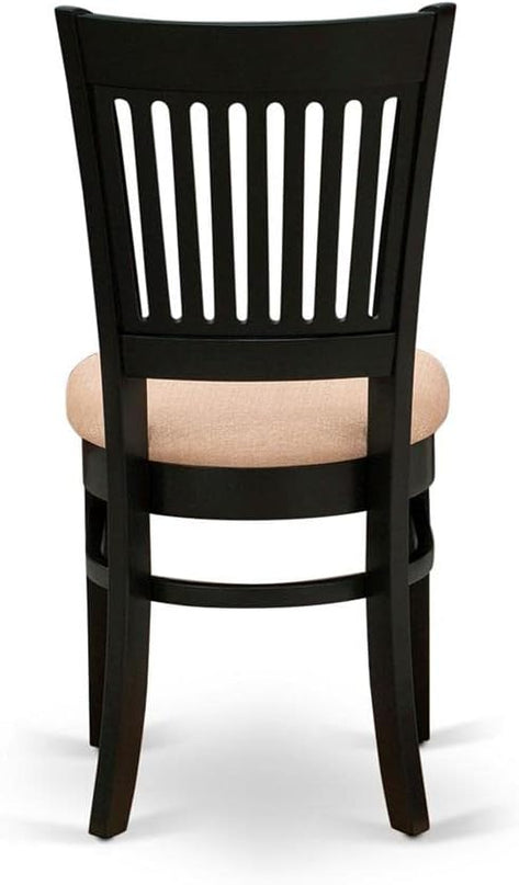East West Furniture Vancouver Dining Linen Fabric Upholstered Wood Chairs, Set of 2, Black - LeafyLoom