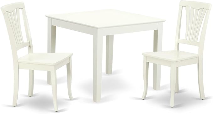 East West Furniture OXAV3-LWH-W Oxford 3 Piece Room Furniture Set Contains a Square Dining Table and 2 Wood Seat Chairs, 36x36 Inch - LeafyLoom