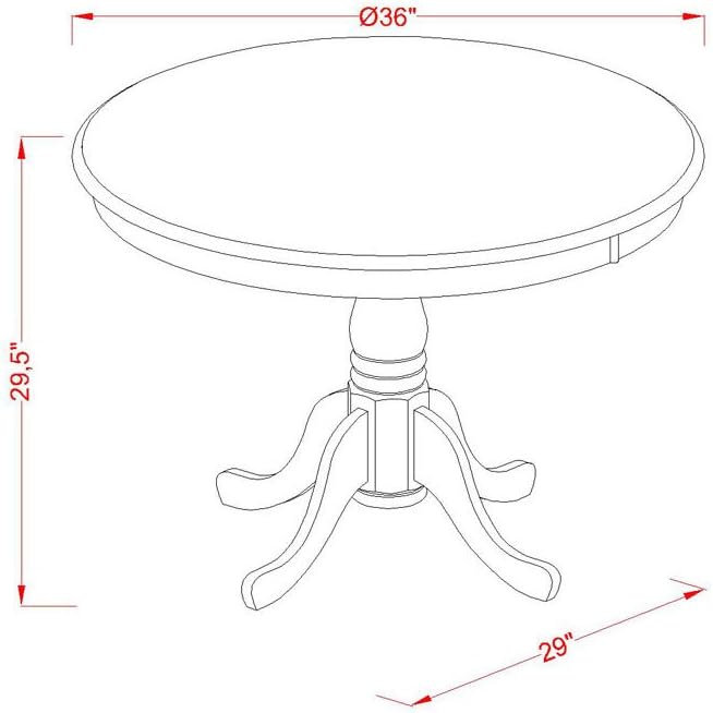 East West Furniture ANQU5-WHI-W 5 Piece Dinette Set for 4 Includes a Round Kitchen Table with Pedestal and 4 Dining Chairs, 36x36 Inch - LeafyLoom
