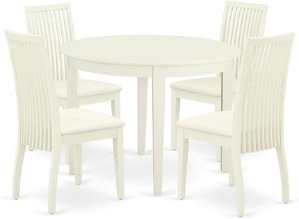 East West Furniture BOIP5-WHI-C 5Pc Set Includes a Round Dinette Table and Four Linen Fabric Seat Dining Chairs, White Finish, 42x42 Inch - LeafyLoom