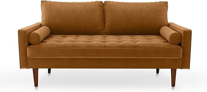 Velvet Furniture for Small Spaces, Mid-Century Modern Loveseats for Living Room, Love Seat Couch Sofas, 70 Inches, Ginger - LeafyLoom