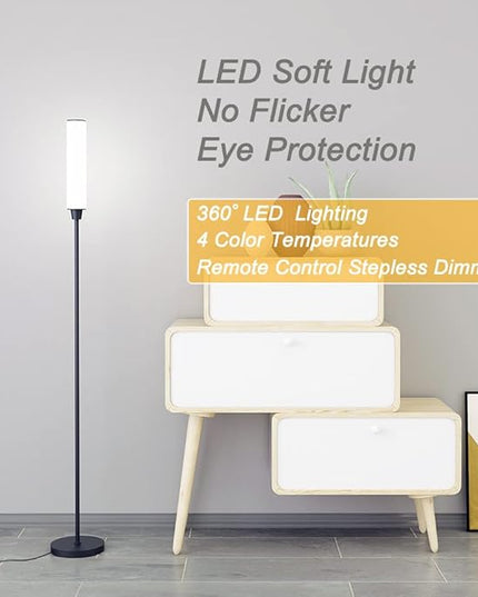 Floor Lamp with Remote Control,Bright Floor Lamps for Living Room/Bedroom/Office, Stepless Adjustable 3000K-6000K Colors and 10-100% Brightness,Standing Light with Foot Switch (Black) - LeafyLoom