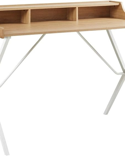 510 DESIGN Laurel Home Office Computer Desk for Small Spaces - Modern Wooden Top Writing Table with Sturdy Metal Legs, Living Room Furniture, Easy Assembly, 47" W x 23.5" D x 35" H, Natural/White - LeafyLoom