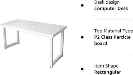 TOPSKY 59" Big Large Computer Office Desk 1.88" Thickness Desktop (White Marble Texture) - LeafyLoom