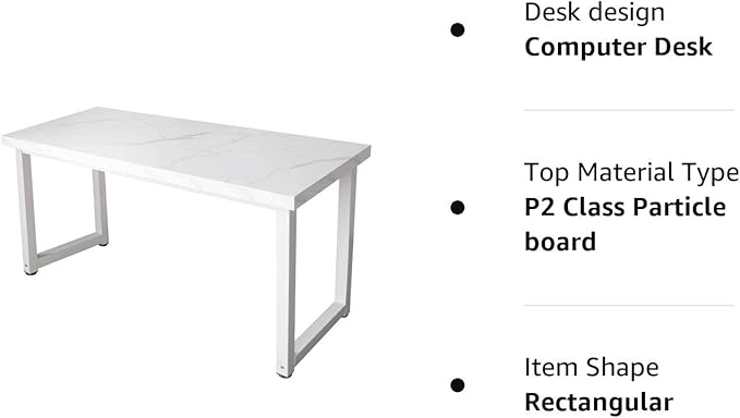 TOPSKY 59" Big Large Computer Office Desk 1.88" Thickness Desktop (White Marble Texture) - LeafyLoom