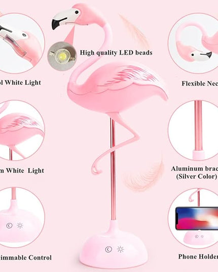 Fantasee Flamingo Desk Lamp USB Bedside Table Lamp Nursery Night Light Touch Dimmable for Child Kids Students Bedroom Living Room Dorm Reading Birthday Party Gift (Pink Flamingo) - LeafyLoom
