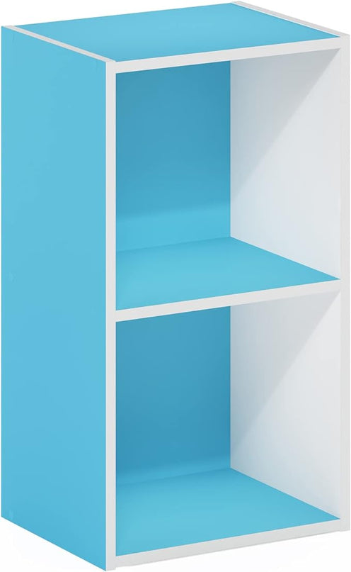 Furinno Luder Bookcase / Book / Storage, 2-Tier Cube, Light Blue/White - LeafyLoom