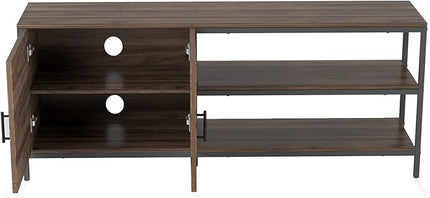Novilla Retro Farmhouse TV Stand for TVs up to 65 Inches, Living Room Entertainment Center for Flat/Curved Screen, 58 Inches, Walnut - LeafyLoom