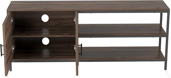 Novilla Retro Farmhouse TV Stand for TVs up to 65 Inches, Living Room Entertainment Center for Flat/Curved Screen, 58 Inches, Walnut - LeafyLoom