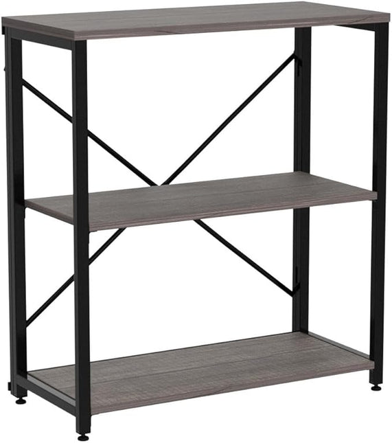 Bookshelf,3-Tier Folding Bookcase,Industrial Book Shelf,Rustic Wood Storage Shelves,Tall Bookshelf,Shelves For Bedroom,Office,Kitchen,Living Room,Study Room,No Assembly Folding Bookshelf,Black - LeafyLoom