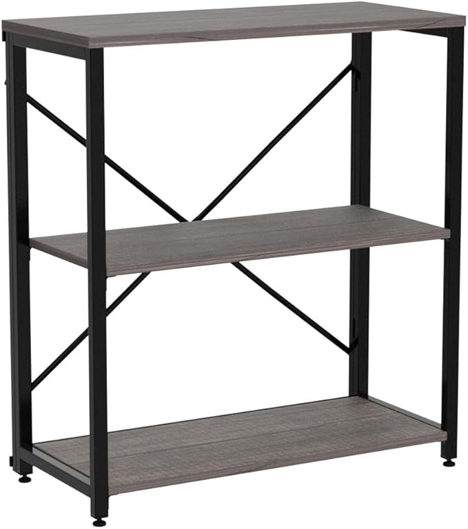 Bookshelf,3-Tier Folding Bookcase,Industrial Book Shelf,Rustic Wood Storage Shelves,Tall Bookshelf,Shelves For Bedroom,Office,Kitchen,Living Room,Study Room,No Assembly Folding Bookshelf,Black - LeafyLoom