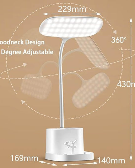 Desk Lamps for Home Office, 3 Light Colors Dimmable Desk Light Led Desk Lamp with Charger, Battery Operated Desk Lamp for Desk, Study Lamp with Pen & Phone Holder,White Led Desk Lamps for Home Office - LeafyLoom