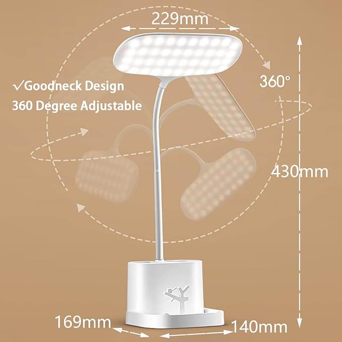Desk Lamps for Home Office, 3 Light Colors Dimmable Desk Light Led Desk Lamp with Charger, Battery Operated Desk Lamp for Desk, Study Lamp with Pen & Phone Holder,White Led Desk Lamps for Home Office - LeafyLoom