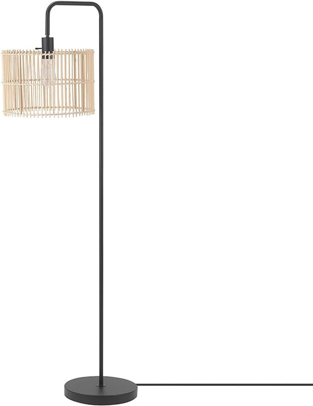 Globe Electric Barden 58" Floor Lamp, Matte Black, Bamboo Shade, On/Off Rotary Switch on Socket - LeafyLoom