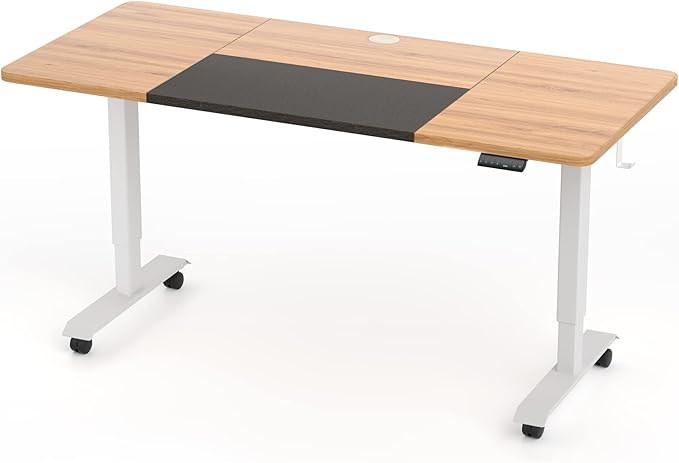Monomi Electric Standing Desk, 55 x 24 inches Height Adjustable Desk, Ergonomic Home Office Sit Stand Up Desk with Memory Preset Controller (Natural Top/White Frame) - LeafyLoom