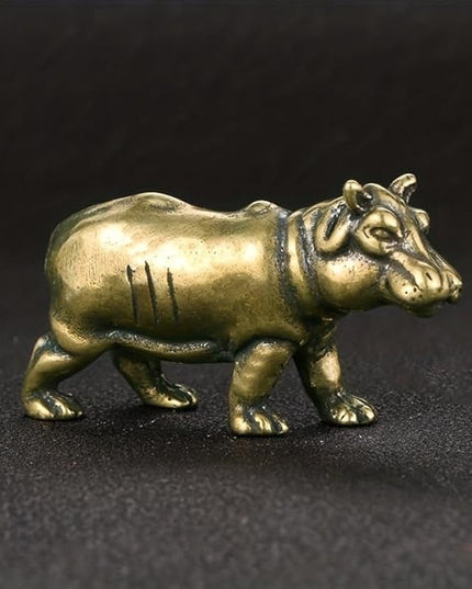Vintage Solid Brass Hippo Figurine - Adorable Desk Decor for Collectors - Perfect Office or Home Accent(Hippo) - LeafyLoom