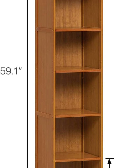 MoNiBloom Tall Slim Narrow Bookcase Bamboo 6 Tier Free Standing Tall Bookshelf Display Storage Shelves Collection Décor Furniture for Home Living Room Study Room, Brown - LeafyLoom
