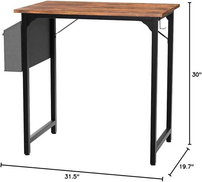 CubiCubi Study Computer Desk 32" Home Office Writing Small Desk, Modern Simple Style PC Table, Black Metal Frame, Rustic Brown - LeafyLoom