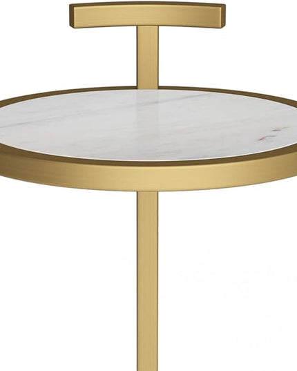SIMPLIHOME Brook Contemporary 10 Inch Wide Metal C Side Table in White / Gold, For the Living Room and Bedroom - LeafyLoom