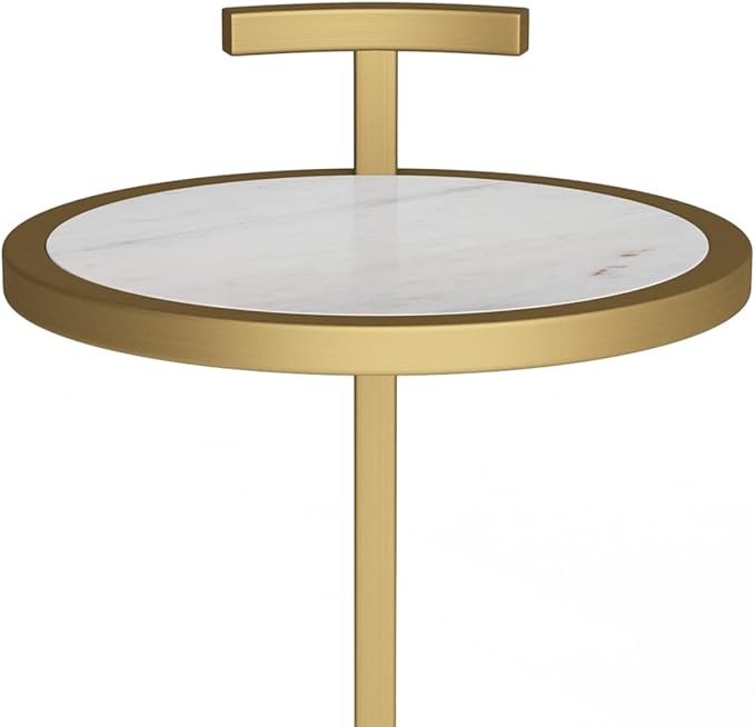 SIMPLIHOME Brook Contemporary 10 Inch Wide Metal C Side Table in White / Gold, For the Living Room and Bedroom - LeafyLoom