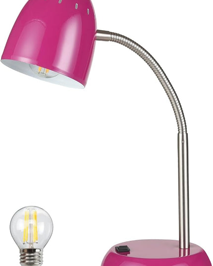 Eye-Caring Table Lamp of Simple Designs Home E26 Led Screw Basic Metal Desk Lamp with Flexible Gooseneck Hose Neck Study Lamp for Bedroom Office Living Room Convenient On/Off Switch (Purple) - LeafyLoom