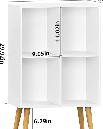 YAHARBO Small 4 Cube White Bookshelf,3 Tier Modern Kids Bookcase with Legs, Wooden Bookshelves Storage Shelf,Book Shelves Organizer,Display Bookcases Cabinet for Room Nursery Study - LeafyLoom