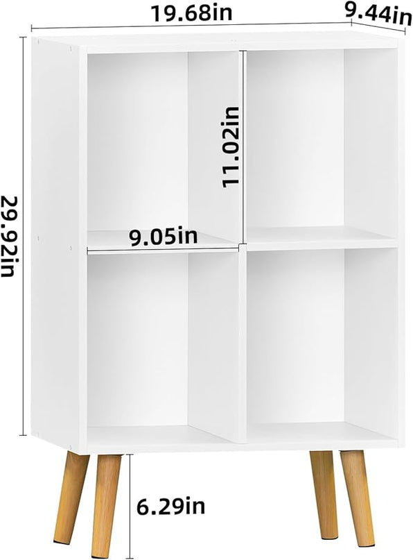 YAHARBO Small 4 Cube White Bookshelf,3 Tier Modern Kids Bookcase with Legs, Wooden Bookshelves Storage Shelf,Book Shelves Organizer,Display Bookcases Cabinet for Room Nursery Study - LeafyLoom