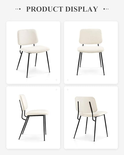 COLAMY Modern Upholstered Dining Chairs Set of 4, Fabric Dining Room Chairs Accent Diner Chair Stylish Kitchen Chairs with Solid Metal Legs, Cream - LeafyLoom