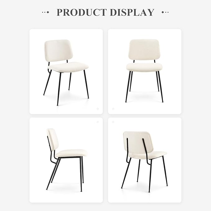 COLAMY Modern Upholstered Dining Chairs Set of 4, Fabric Dining Room Chairs Accent Diner Chair Stylish Kitchen Chairs with Solid Metal Legs, Cream - LeafyLoom