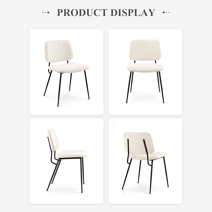 COLAMY Modern Upholstered Dining Chairs Set of 2, Fabric Dining Room Chairs Accent Diner Chair Stylish Kitchen Chairs with Solid Metal Legs, Cream - LeafyLoom