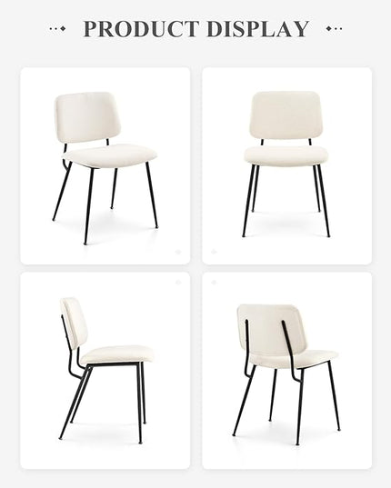 COLAMY Modern Upholstered Dining Chairs Set of 6, Fabric Dining Room Chairs Accent Diner Chair Stylish Kitchen Chairs with Solid Metal Legs, Cream - LeafyLoom