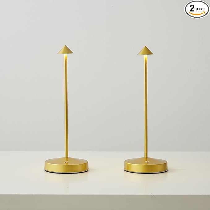 2 PACK Cordless Lamps,Battery Rechargeable Table Lamp,Portable Lamps,2 Level Brightness Dimmable Night Light,Minimalist Design,Cordless Table Lamps for Living Room/Restaurant/Couple Dinner(Gold) - LeafyLoom