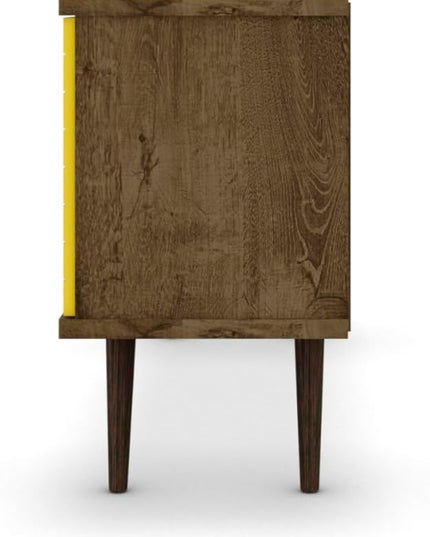 Manhattan Comfort Liberty Mid Century Modern TV Stand for Televisions up to 50 Inches, Bedroom and Living Room Entertainment Center with Storage, Shelves, and Cabinet, 53" Wide, Rustic Brown/Yellow - LeafyLoom