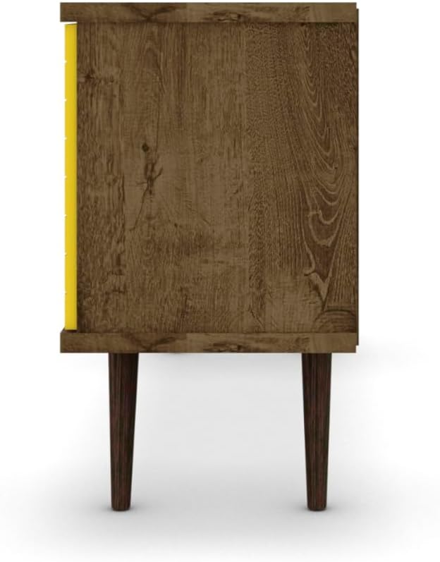 Manhattan Comfort Liberty Mid Century Modern TV Stand for Televisions up to 50 Inches, Bedroom and Living Room Entertainment Center with Storage, Shelves, and Cabinet, 53" Wide, Rustic Brown/Yellow - LeafyLoom