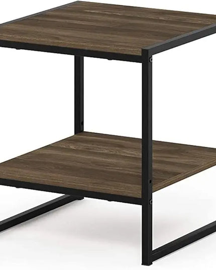 FURINNO Camnus Modern Living 2-Tier End Table, Columbia Walnut, 15.9 in x 15.75 in x 18 in - LeafyLoom