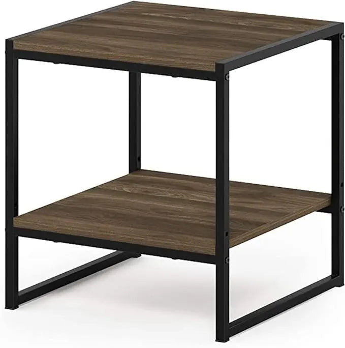 FURINNO Camnus Modern Living 2-Tier End Table, Columbia Walnut, 15.9 in x 15.75 in x 18 in - LeafyLoom