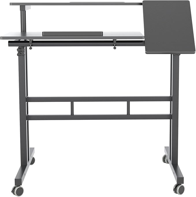 SDHYL 31.5 inches Movable Laptop Desk with Mouse Board Adjustable Height and Angle Anti-Slip Workstation Home Office Desk with Tablet Slot Portable Student Desk, Black, S7-ZS-101-2BK-US - LeafyLoom