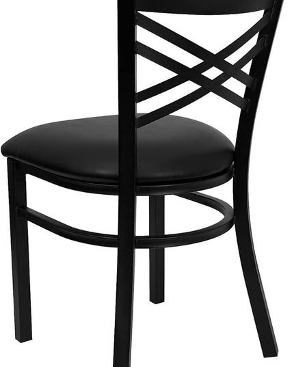 Flash Furniture Hercules Series "X" Back Metal Restaurant Chairs, Modern Upholstered Armless Dining Chairs for Restaurants/Kitchens, Set of 2, Black - LeafyLoom