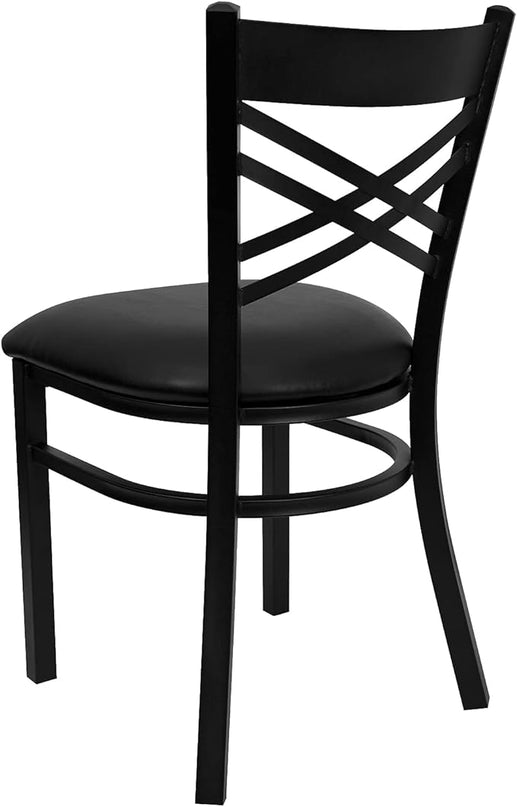 Flash Furniture Hercules Series "X" Back Metal Restaurant Chairs, Modern Upholstered Armless Dining Chairs for Restaurants/Kitchens, Set of 2, Black - LeafyLoom