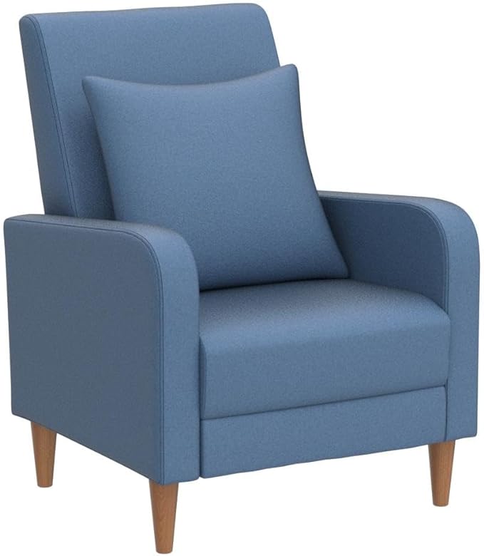 COLAMY Modern Upholstered Accent Chair Armchair with Pillow, Fabric Reading Living Room Side Chair,Single Sofa with Lounge Seat and Wood Legs, Blue - LeafyLoom