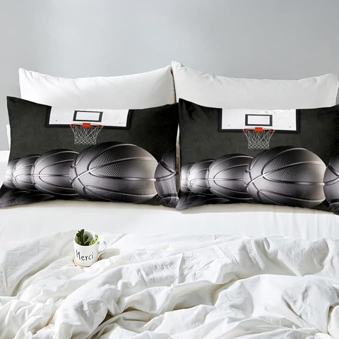 Erosebridal Boys Black Basketball Bedding Set Twin Kids Sports Comforter Set Teen Basketball Hoop Down Comforter Soft Lightweight Quilted Duvet 2 Pcs Basketball Lovers Bedroom Decor - LeafyLoom