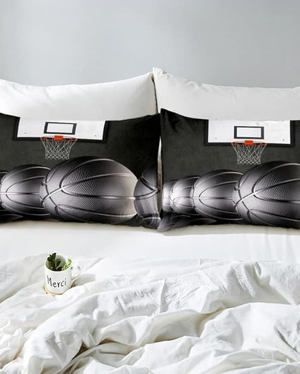 Erosebridal Boys Black Basketball Bedding Set Queen Kids Sports Comforter Set Teen Basketball Hoop Down Comforter Soft Lightweight Quilted Duvet 3 Pcs Basketball Lovers Bedroom Decor - LeafyLoom