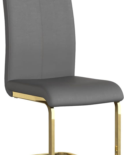 Modern Dining Chairs Set of 2, Side Dining Room Chairs with Gold Frame, Kitchen Chairs with Faux Leather Padded Seat High Back, Chairs for Dining Room, Kitchen, Living Room Dark Grey - LeafyLoom