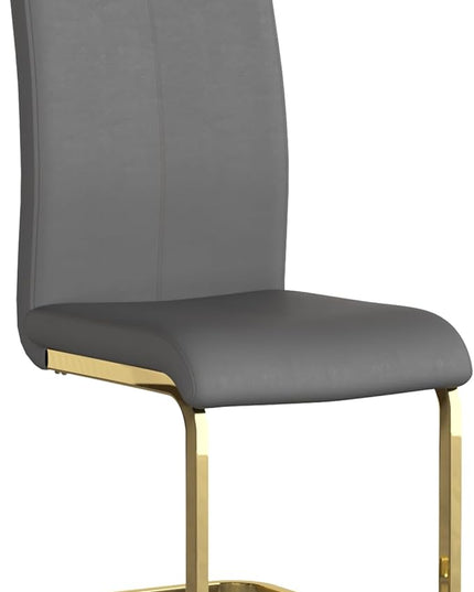Modern Dining Chairs Set of 4, Side Dining Room Chairs with Gold Frame, Kitchen Chairs with Faux Leather Padded Seat High Back, Chairs for Dining Room, Kitchen, Living Room Dark Grey - LeafyLoom