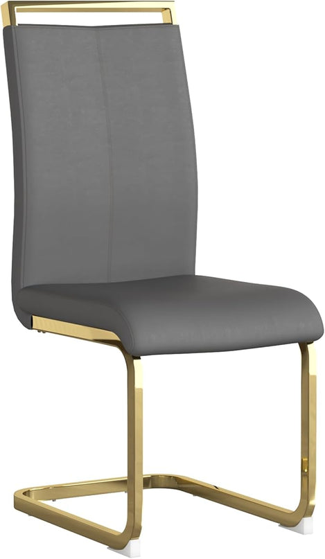 Modern Dining Chairs Set of 4, Side Dining Room Chairs with Gold Frame, Kitchen Chairs with Faux Leather Padded Seat High Back, Chairs for Dining Room, Kitchen, Living Room Dark Grey - LeafyLoom