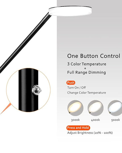 O’Bright Moon - Dimmable LED Floor Lamp, Adjustable Color Temperature for Bedside Reading, Work Light, Art/Crafting Light, Sewing, Ultra Flexible Gooseneck, Rotatable Lighting, Black - LeafyLoom