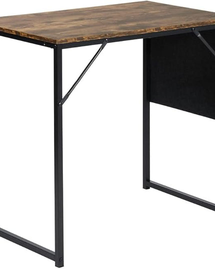 FurnitureR 31.5 inch Small Study Writing Table with Storage Bag Space Saving for Home Office, Modern PC Metal Frame Computer Desk, Black/Brown - LeafyLoom