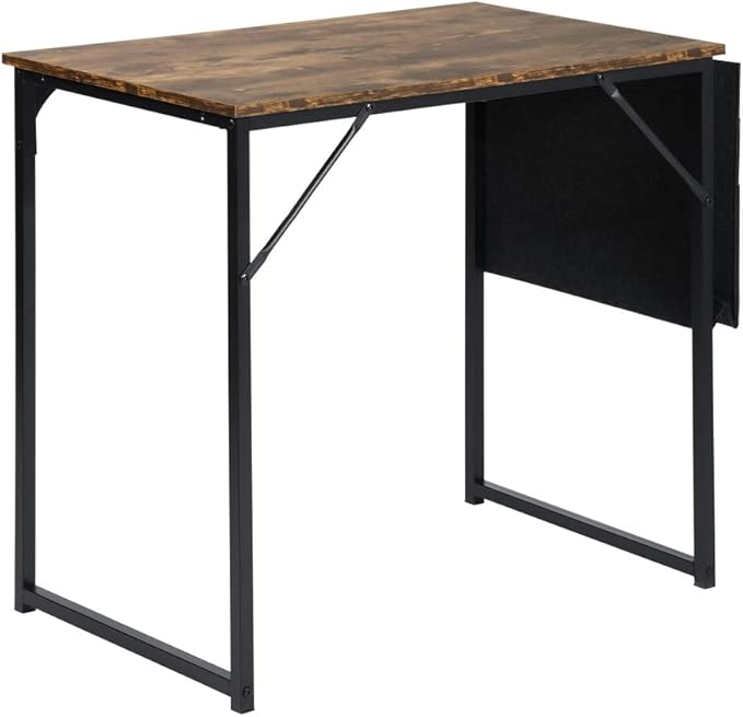 FurnitureR 31.5 inch Small Study Writing Table with Storage Bag Space Saving for Home Office, Modern PC Metal Frame Computer Desk, Black/Brown - LeafyLoom