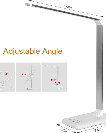 LED Desk Lamp Dimmable Table Lamp Reading Lamp with USB Charging Port, 5 Lighting Modes, Sensitive Control, 30/60 Minutes Auto-Off Timer, Eye-Caring Office Lamp (White) - LeafyLoom